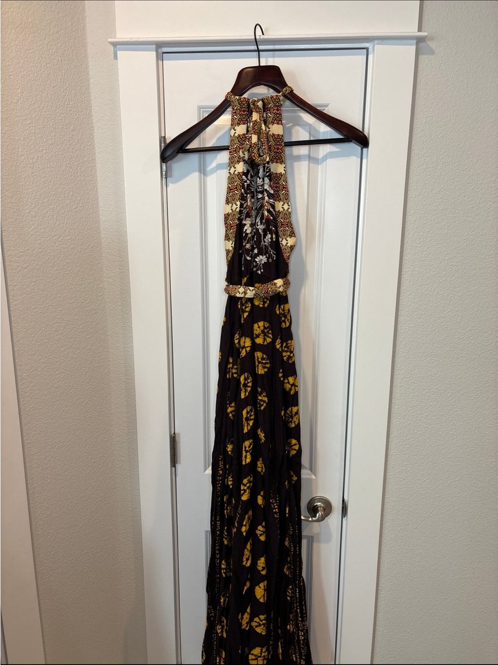 Free People Brown and Mustard Printed Halter Maxi Dress